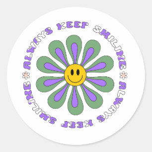 Altijd blijven lachen Ronde Retro Groovy Illustrat Sticker
