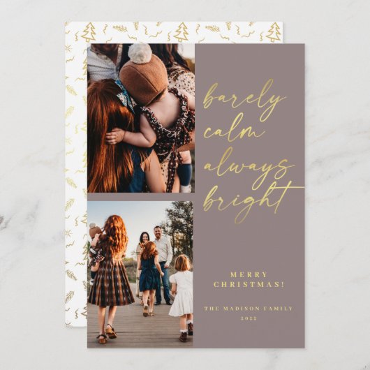 Altijd Bright Gold Script 2-fotokerst Feestdagenkaart (Voorkant / Achterkant)