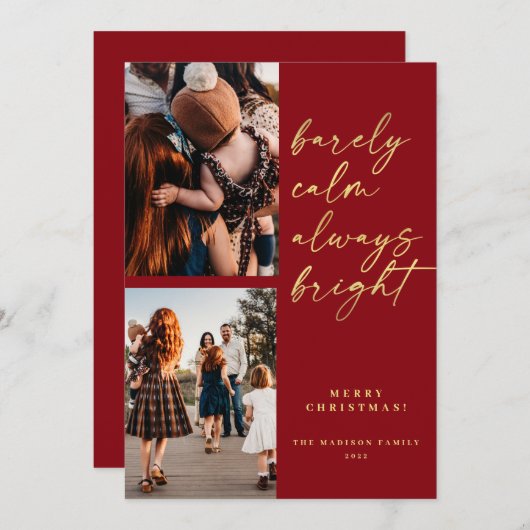 Altijd Bright Gold Script Foto Rood Kerstfeest Feestdagenkaart (Voorkant / Achterkant)