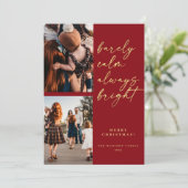 Altijd Bright Gold Script Foto Rood Kerstfeest Feestdagenkaart (Staand voorkant)