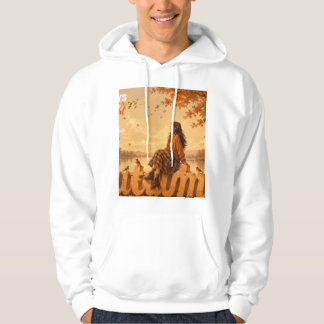 Altijd Dankbaar Herfst Meisje zittend op Herfst Hoodie
