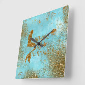 Altijd een gouden glitter-vermagerd zicht vierkante klok (Hoek)