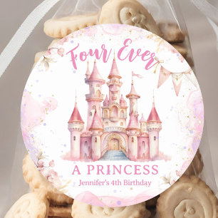 Altijd een prinses Roze Kasteel Meisje 4e Verjaard Ronde Sticker