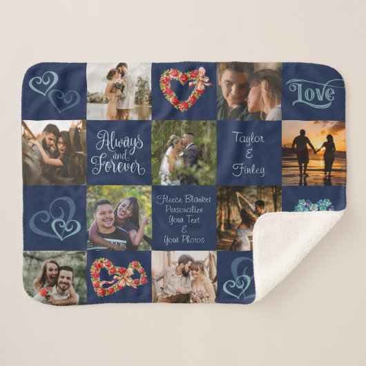 Altijd en altijd Romantische Heart Navy - Aangepas Sherpa Deken (Voorkant (horizontaal))