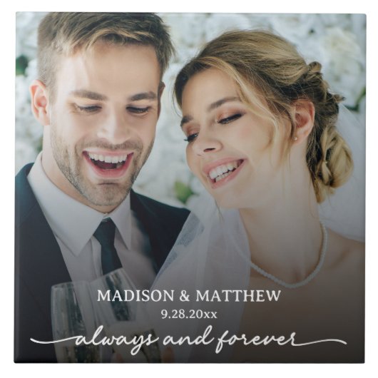 Altijd en voor altijd aangepaste trouwfoto tegeltje (Voorkant)