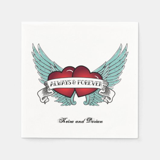 Altijd en voor altijd Rockabilly Winged Heart Servetten (Voorkant)