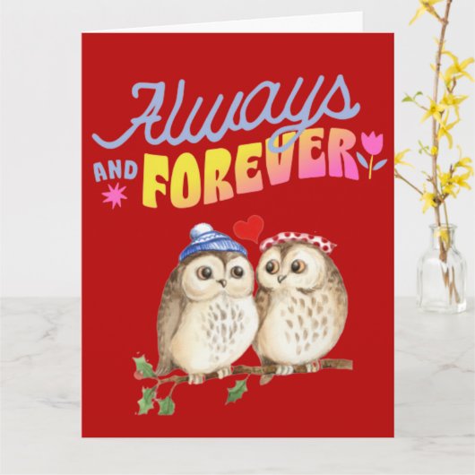 Altijd En Voor Altijd Schattige Uilen Verliefd    Kaart (Gele Bloem)