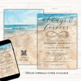 Altijd en voor altijd strand bruiloft uitnodiging