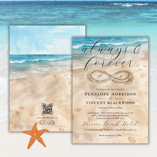 Altijd en voor altijd strand bruiloft uitnodiging
