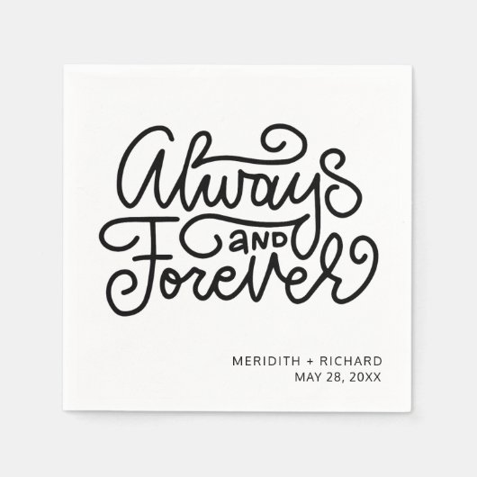 Altijd en voor altijd zwart wit bruiloft servet (Voorkant)