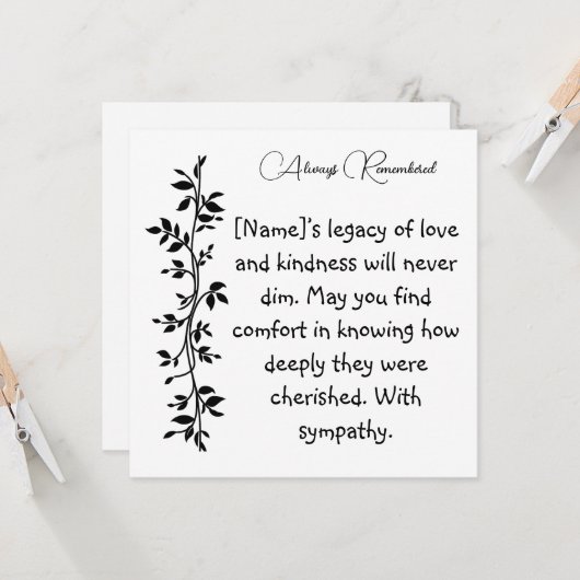 Altijd gedenken Condoleances Kaart (Voorkant / Achterkant in situ)