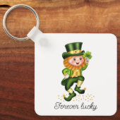Altijd Geluk Groene Gnome & Monogram op Witte Sleu Sleutelhanger (Voorkant)