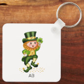 Altijd Geluk Groene Gnome & Monogram op Witte Sleu Sleutelhanger (Achterkant)