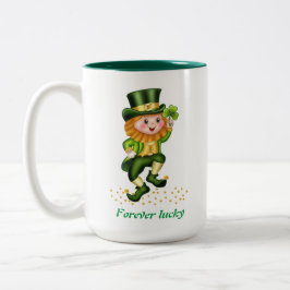 Altijd Gelukkig Groene Gnome & Monogram Tweekleurige Koffiemok