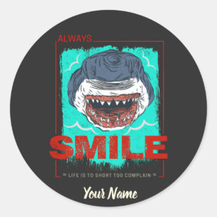 Altijd grappige haai glimlachen, alleen voor een m ronde sticker