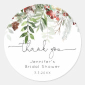 Altijd groene elegante bruidsdouche bedankt ronde sticker (Voorkant)