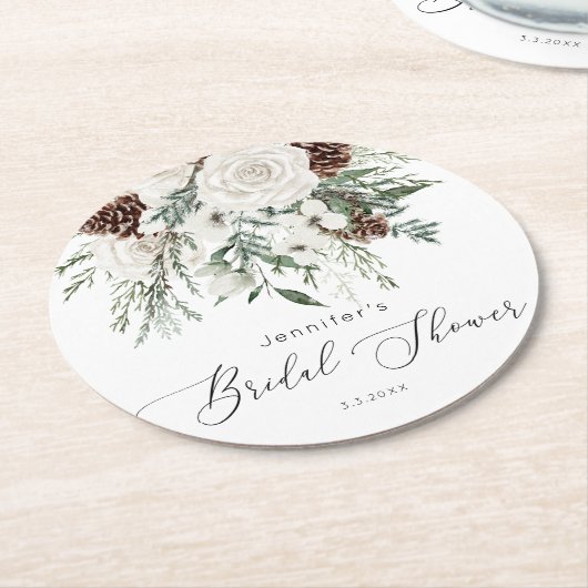 Altijd groene elegante bruidsdouche ronde kartonnen onderzetter (Gebogen)