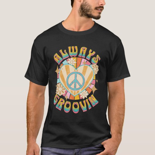 Altijd Groovin Retro 60s  Hippie Style Peac T-shirt (Voorkant)