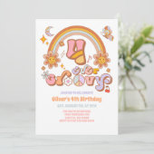 Altijd Groovy Retro 4e Verjaardagsuitnodiging Kaart (Staand voorkant)