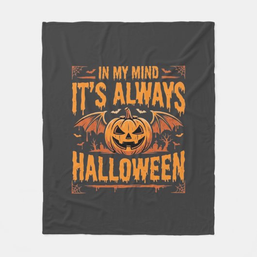 Altijd Halloween Pompoen Vleermuis Vector Ontwerp_ Fleece Deken (Voorkant)