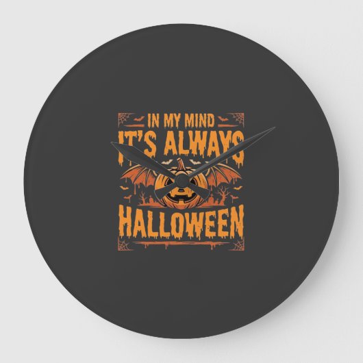 Altijd Halloween Pompoen Vleermuis Vector Ontwerp_ Grote Klok (Voorkant)
