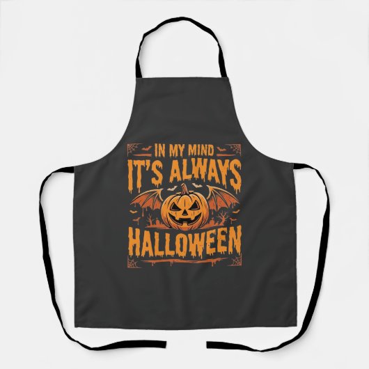 Altijd Halloween Pompoen Vleermuis Vector Ontwerp_ Schort (Voorkant)