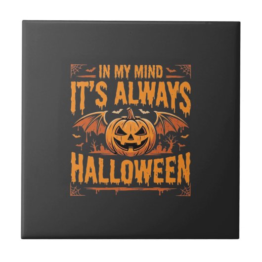 Altijd Halloween Pompoen Vleermuis Vector Ontwerp_ Tegeltje (Voorkant)