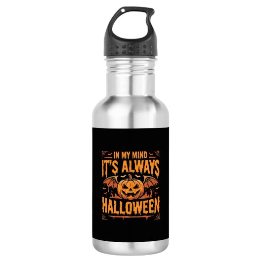 Altijd Halloween Pompoen Vleermuis Vector Ontwerp_ Waterfles (Voorkant)