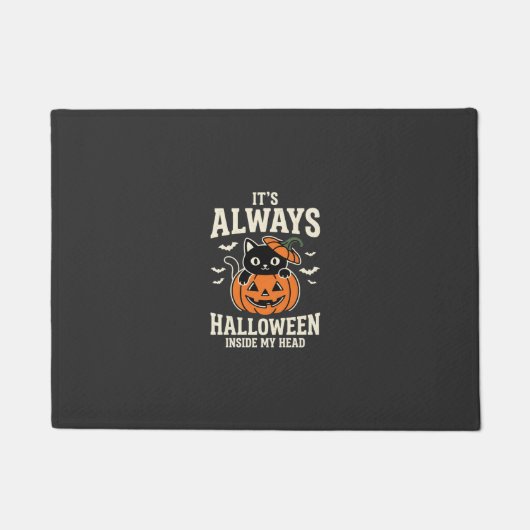 Altijd Halloween Zwarte Kat Pompoen Ontwerp Deurmat (Voorkant)