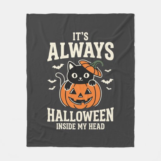Altijd Halloween Zwarte Kat Pompoen Ontwerp Fleece Deken (Voorkant)