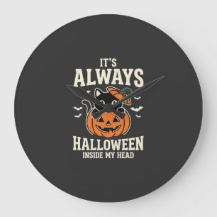 Altijd Halloween Zwarte Kat Pompoen Ontwerp Grote Klok