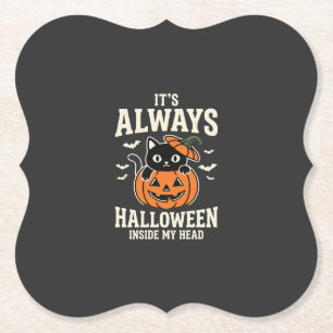 Altijd Halloween Zwarte Kat Pompoen Ontwerp Kartonnen Onderzetters