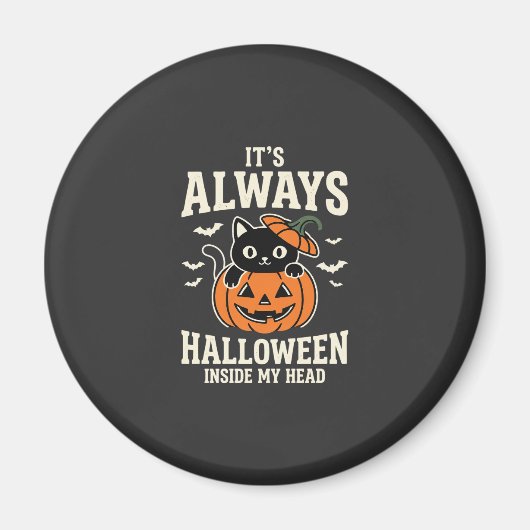 Altijd Halloween Zwarte Kat Pompoen Ontwerp Magneet (Voorkant)
