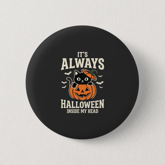 Altijd Halloween Zwarte Kat Pompoen Ontwerp Ronde Button 5,7 Cm (Voorkant)