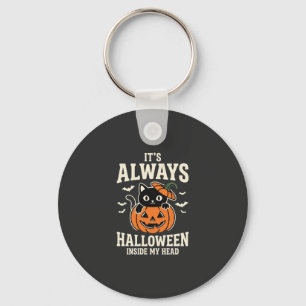 Altijd Halloween Zwarte Kat Pompoen Ontwerp Sleutelhanger