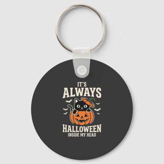 Altijd Halloween Zwarte Kat Pompoen Ontwerp Sleutelhanger (Voorkant)