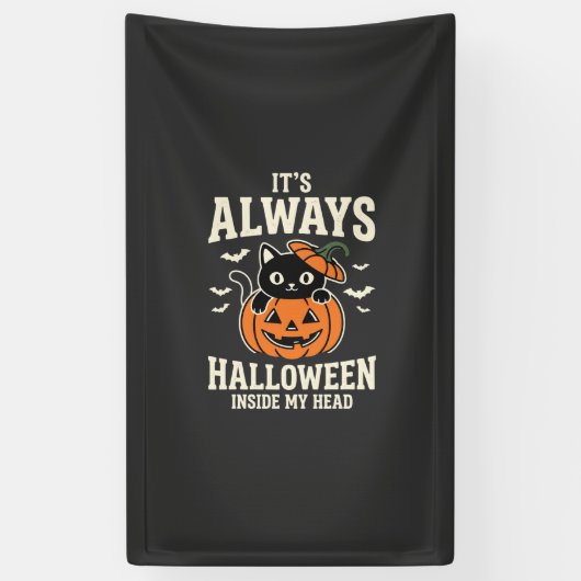 Altijd Halloween Zwarte Kat Pompoen Ontwerp Spandoek (Verticaal)