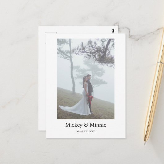Altijd herdacht aangepaste trouwfotoansichtkaart briefkaart (Voorkant / Achterkant in situ)