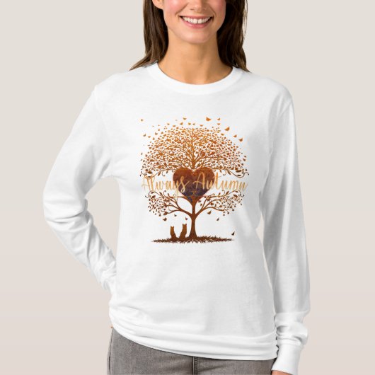 Altijd Herfst Hart Boom Volwassene T-shirt (Voorkant)