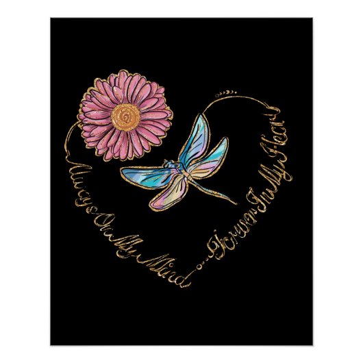 Altijd in gedachten altijd in het hart libel bloem perfect poster (Voorkant)