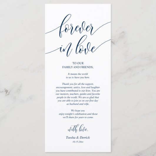 Altijd in liefde, plaats-instelling Dank je kaarte Programmakaart (Voorkant)