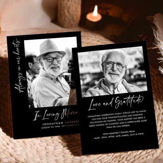 Altijd in ons hart 2-foto begrafenis/gedenkteken bedankkaart