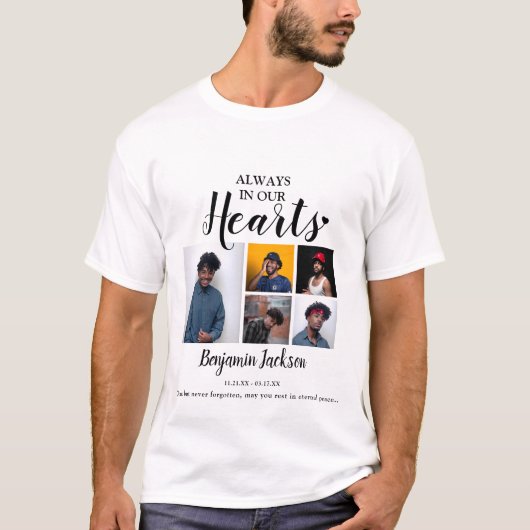 Altijd in ons hart | 6 Fotocollage | gedenkteken T-shirt (Voorkant)