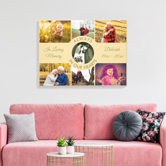 Altijd in ons hart Memorial Foto Collage Canvas Afdruk (Insitu (Woonkamer))