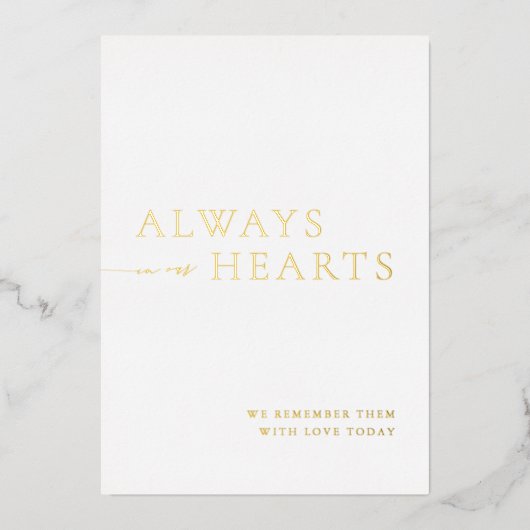 Altijd in ons hart minimalistisch trouwteken folie uitnodiging (Voorkant)