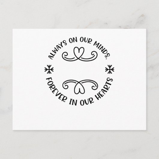 Altijd in ons hoofd, altijd in ons hart, zwart.p aankondigingskaart (Voorkant)