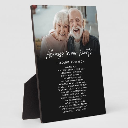 Altijd in Onze Hart Herdenkingsfoto Aangepaste Tek Fotoplaat (Zijkant)
