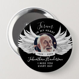 Altijd In Onze Harten Engelenvleugels Foto Begrafe Ronde Button 4,0 Cm