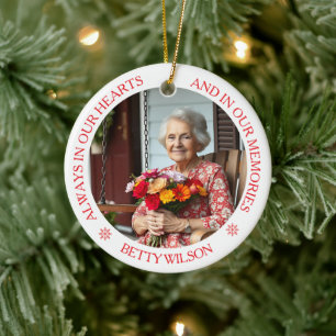 Altijd in onze harten Foto & Gedicht Kardinaal Keramisch Ornament