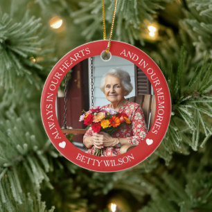 Altijd in onze harten Foto & Gedicht Kardinaal Keramisch Ornament